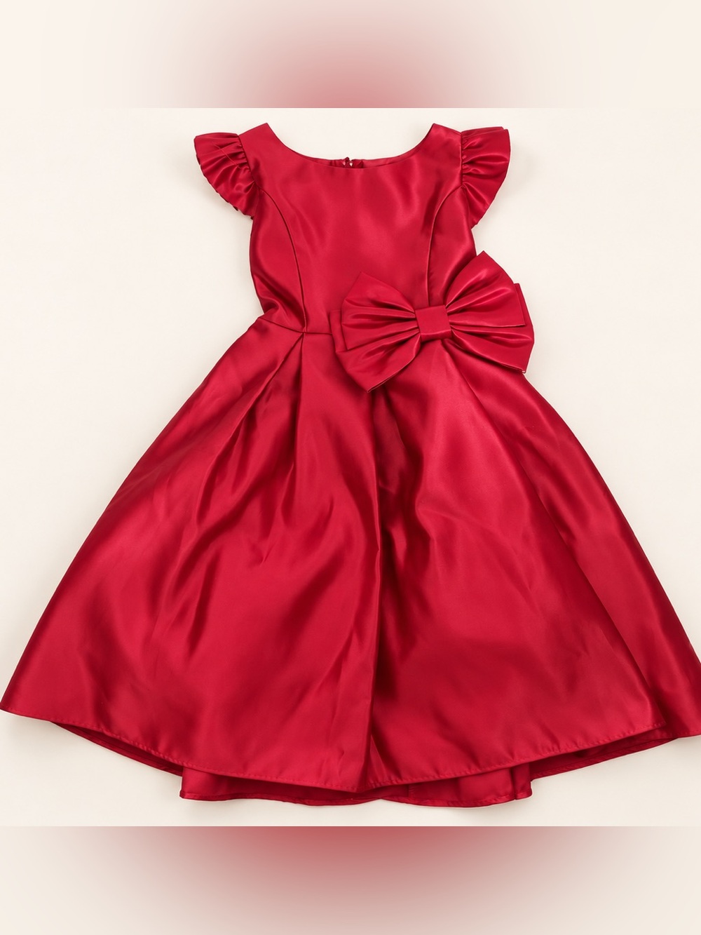 Girls' Satin Red Bow Party Dress